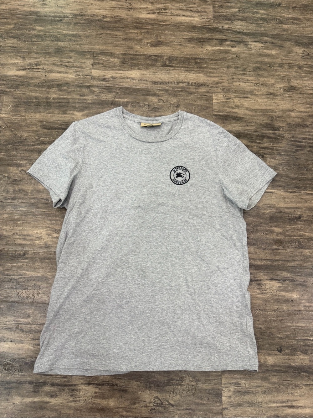 Burberry Light Heather Gray Short Sleeve Crewneck Tee with Chest Emblem